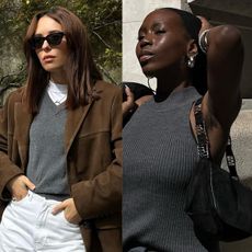 affordable suede finds shown on a collage of two women wearing suede accessories 