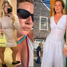 fashion collage of influencer Martine Lavelle in a variety of chic looks worn in NYC and Cape Cod with a city-meets-coastal aesthetic